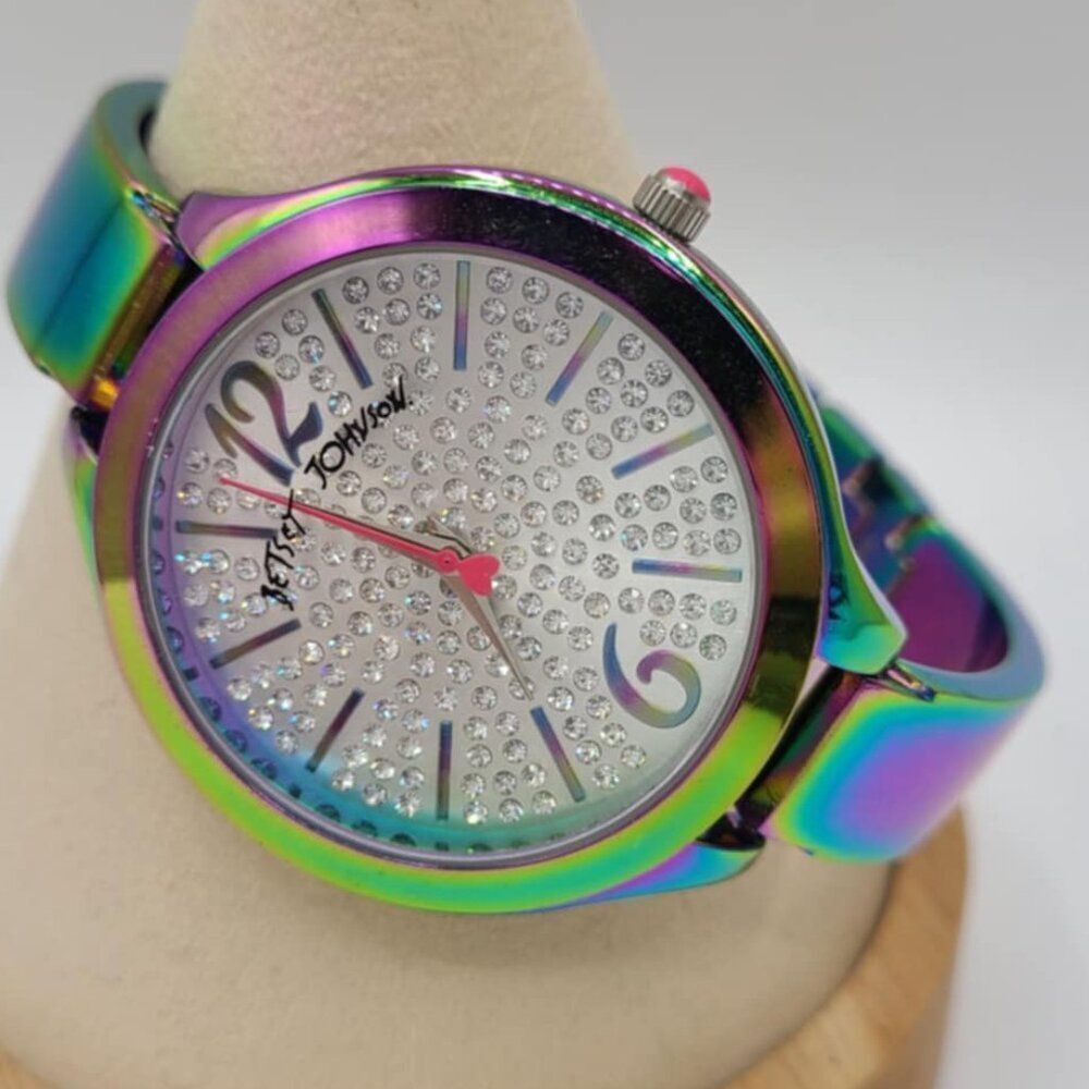 Betsey Johnson Iridescent Watch with Pave Crystal Face